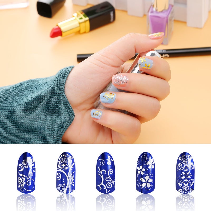 Mudder 216 Pieces 3D Flower Nail Art Stickers Decals Self-adhesive Nail Tips Decorations, 2 Sheet (Silver and Gold) - Image 4